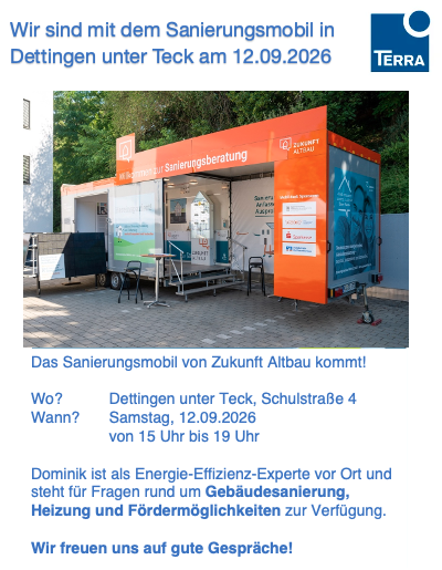 Sanierungsmobil von Zukunft Altbau in Dettingen unter Teck